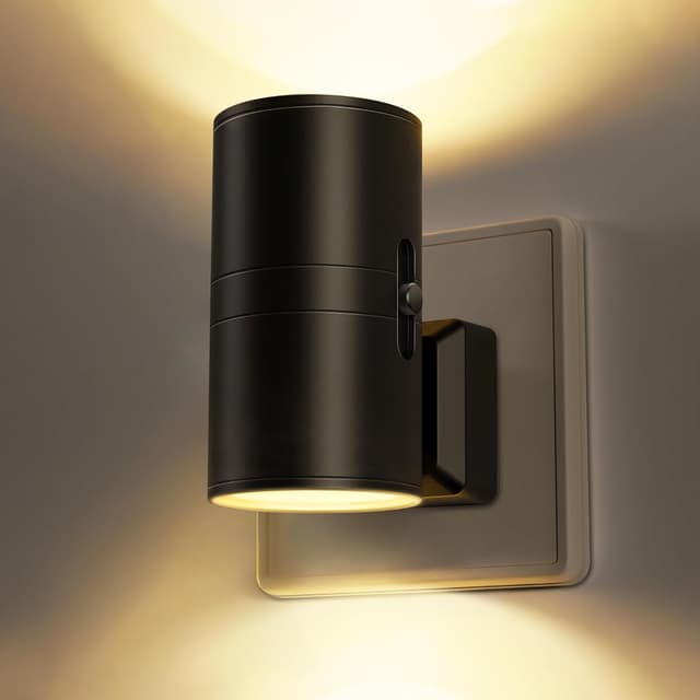 Detalle de LOHAS-LED Nachtlicht Steckdose mit Dämmerungssensor, dimmbar (0–100 lm), 3000K warmweiß, schwarz