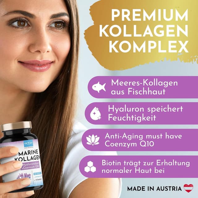 Detalle de Premium Marine Kollagen Kombo 1000 mg + Q10: mit Hyaluronsäure, Kupfer, Mangan, Vitamin C, Zink & Biotin (2er Pack)