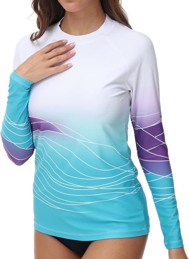 Detalle de VAYAGER Rashguard femme à manches longues : maillot de bain anti-UV UPF 50+ à séchage rapide