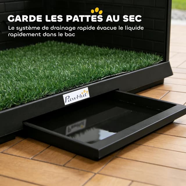 Detalle 2 de PawHut Toilette pour chien avec gazon artificiel, parois hautes et plateau coulissant (75x51x36,5 cm) – Noir