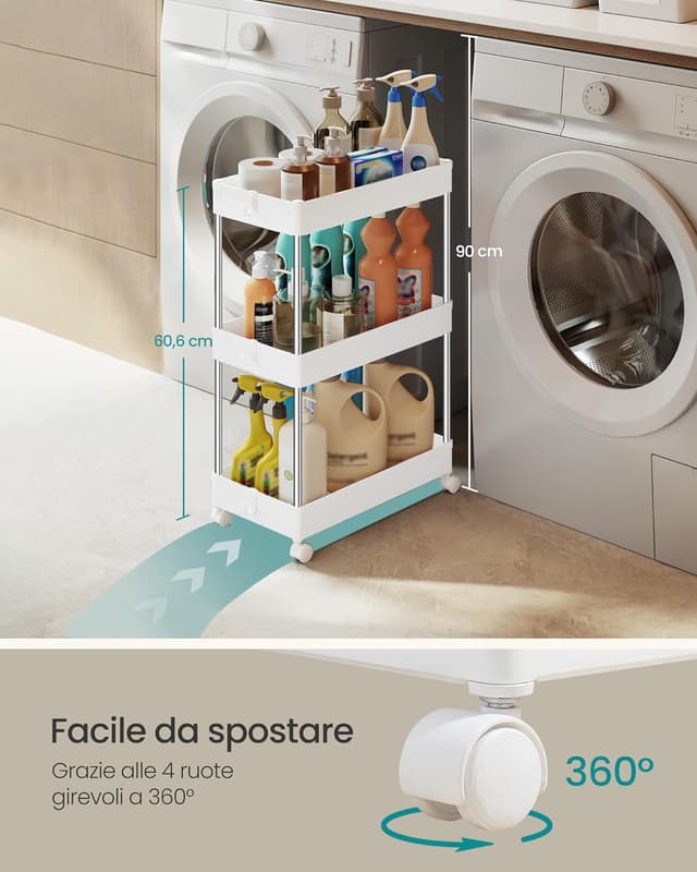 Thumbnail 5 de SONGMICS KSC009W01 Carrello portaoggetti 3 livelli 60,6 cm