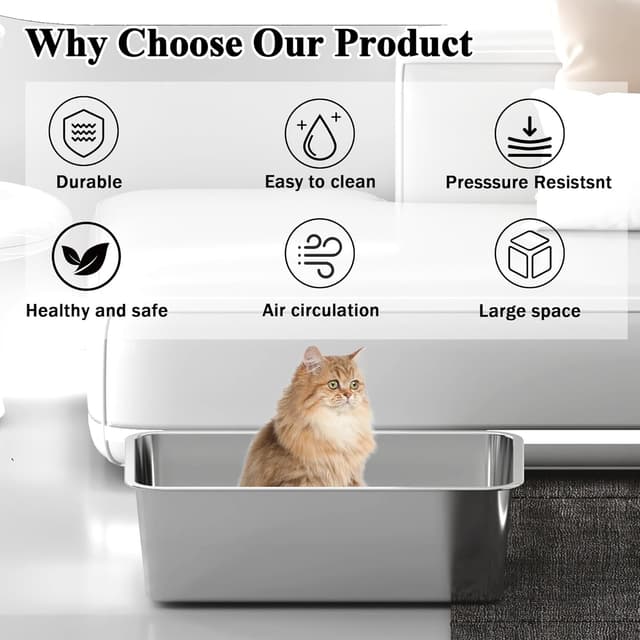 Thumbnail 3 de Suhaco Stainless Steel Cat Litter Tray 45 x 35 x 10 cm 🐱