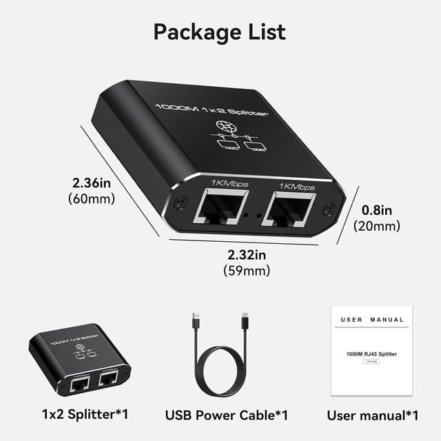 Thumbnail 6 de VEDINDUST LAN Splitter 1 auf 2 (2-Port) Gigabit Ethernet Switch mit Type-C-Netzkabel