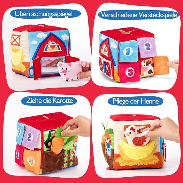 Detalle de hahaland Baby Spielzeug Bauernhof-Schatzkiste mit 9 Rasseln, Spiegel & Stofftüchern (6–12 Monate)