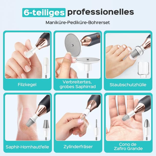 Thumbnail 6 de COSLUS C43 professioneller elektrischer Nagelfräser-Set für Maniküre & Pediküre (5 Geschwindigkeiten) – grau