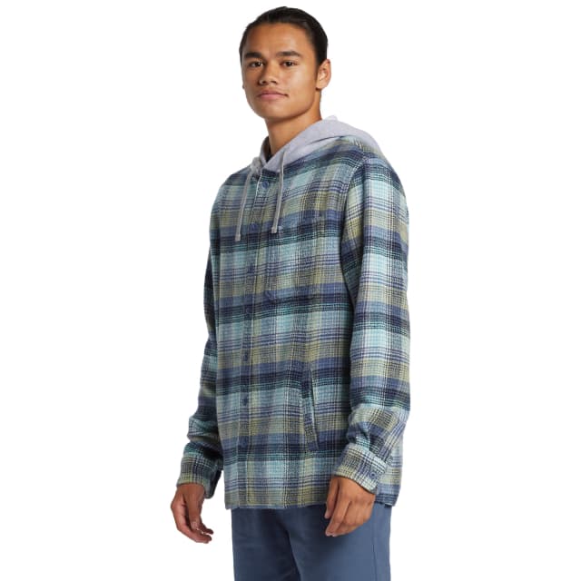 Detalle de Quiksilver Sandbar: camisa de franela de hombre en algodón con cierre de botones