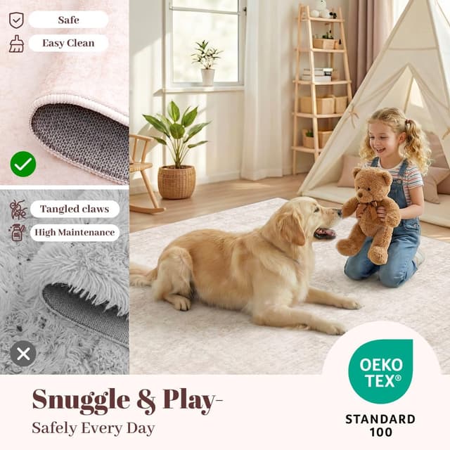 Detalle 2 de Homemate Washable Rug 8x10 Area Rugs (Vintage Faux Wool Look) — Beige, Non-Slip Foldable Carpet