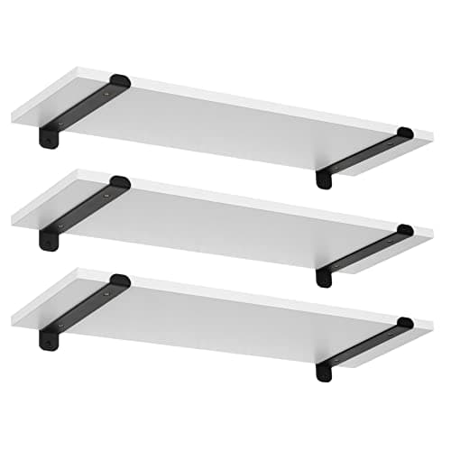 Detalle de EUGAD Estantería de pared con 3 baldas flotantes (juego de 3), MDF blanco, 60x20x7 cm y hasta 15 kg por estante