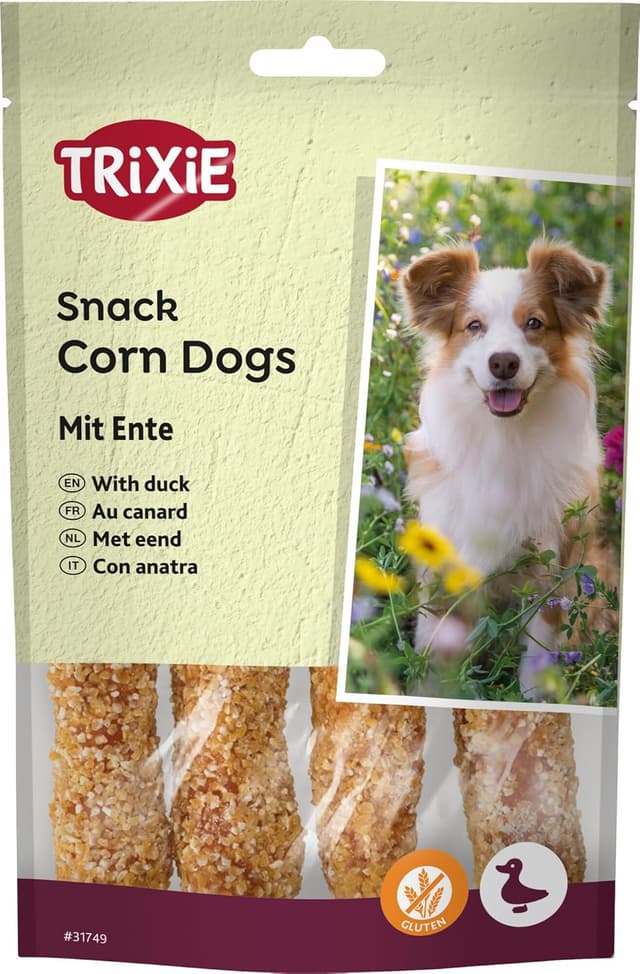 Detalle de TRIXIE Corn Dogs snacks sans gluten au canard & peau de bœuf – 4 pièces (31749) pour chien