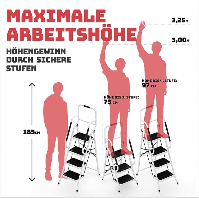Thumbnail 6 de Sicherheitsleiter 4 Stufen klappbar mit Handlauf – Trittleiter TÜV Rheinland (SM1042), anthrazit, bis 150 kg