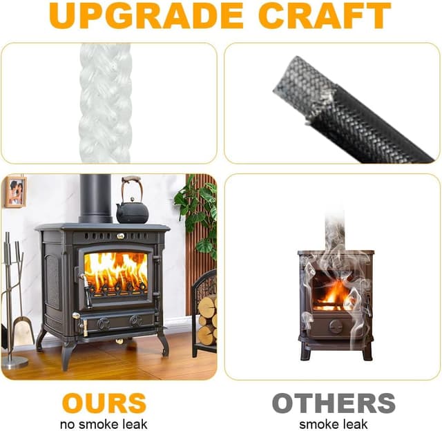 Detalle de flintronic Guarnizione per porta stufa in fibra di corda ignifuga (Φ10 mm, 3 m) bianca