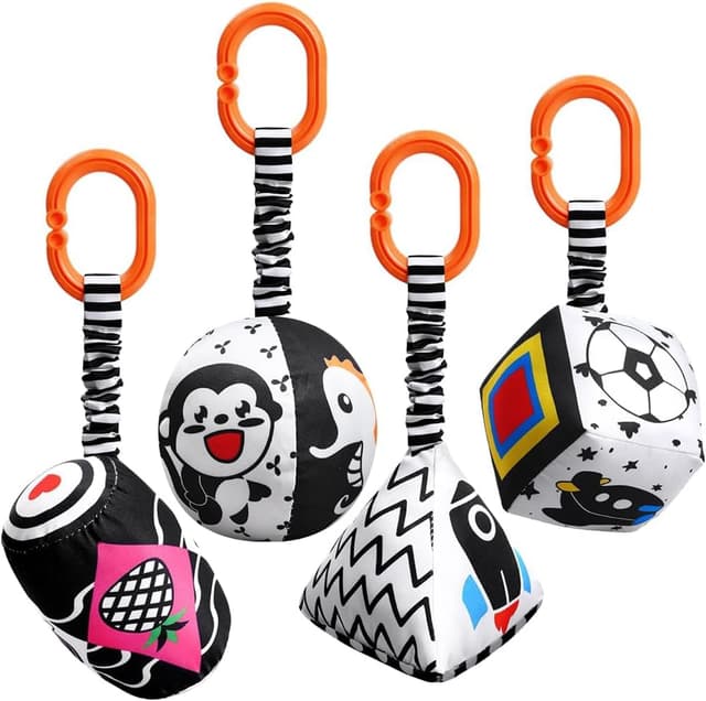 Detalle de Aolso Kinderwagen-Spielzeug (4-teilig) mit hängenden Rasseln in Schwarz/Weiß