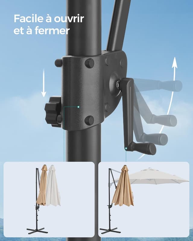 Detalle de Parasol de jardin SONGMICS 300 cm UPF 50+ pivotant à 360° avec inclinaison et manivelle