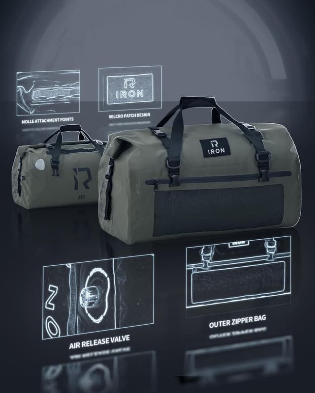 Detalle de BORLENI Borsa da moto impermeabile 30L con chiusura rolltop e sistema MOLLE