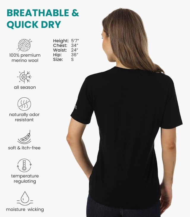 Detalle de Merino.tech 100% Merino Wool T-Shirt for Women (Base Layer Short Sleeve) + Hiking Socks Set