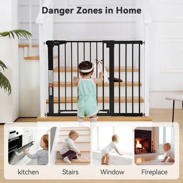 Thumbnail 2 de COMOMY 75–110 cm Sicherheitsbarriere mit automatischem Schließen – breites Metallgitter (76 cm hoch, schwarz)