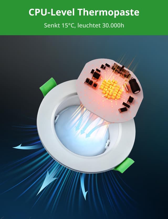 Detalle de HOMEOW 6er-Set LED-Einbaustrahler 230V, 5W – 3 Farbtemperaturen, ultraflach, IP44