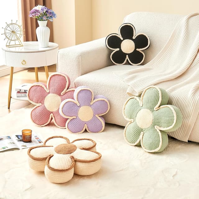 Thumbnail 1 de Mepherl Black Flower Shaped Pillow 13.7" Flower Throw Pillow 🟡🎯?