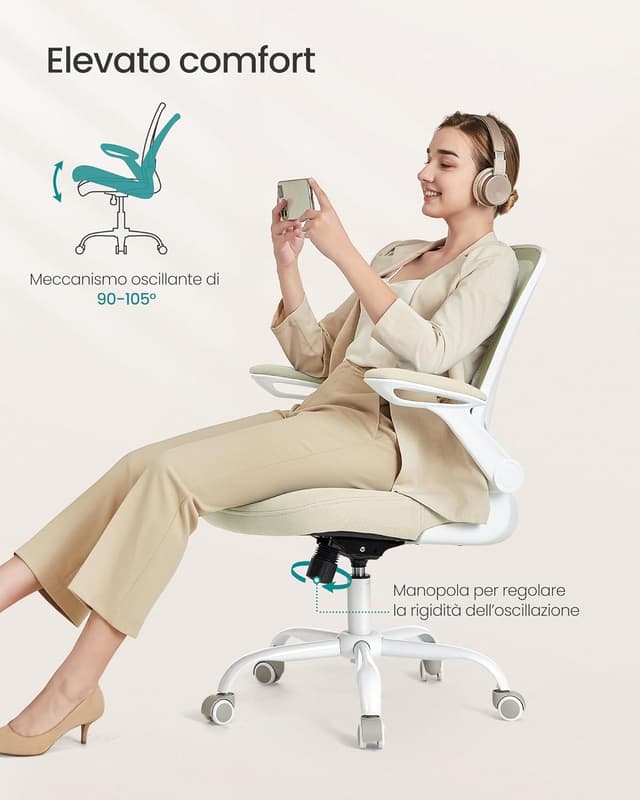Detalle 2 de SONGMICS Sedia da ufficio girevole ergonomica 53 cm