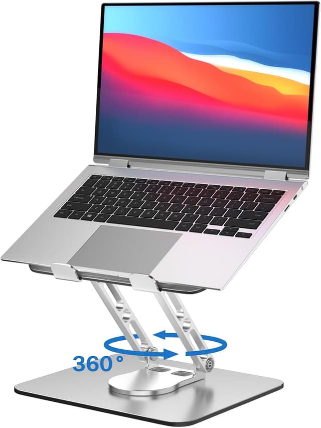 Detalle de GleYo Adjustable Laptop Stand for Desk with 360° Rotating Base (Ergonomic, Foldable, 10–16 inch Laptops)