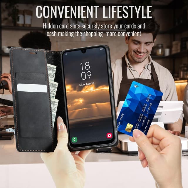 Detalle 2 de owlhold Klapphülle für Motorola Edge 60 Fusion/Edge 60 – PU-Leder mit RFID, Kartenfächern & Standfunktion (Schwarz)