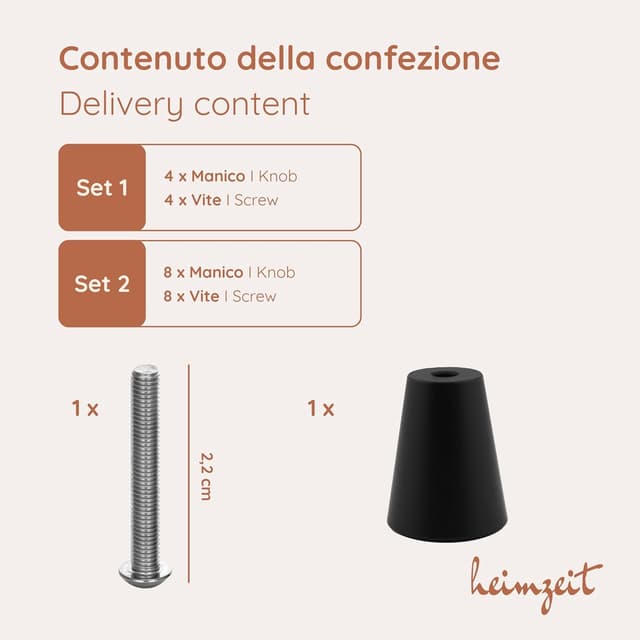 Detalle de Heimzeit set di 8 pomelli in alluminio per armadi, cassetti e comodini (nero, tondi)