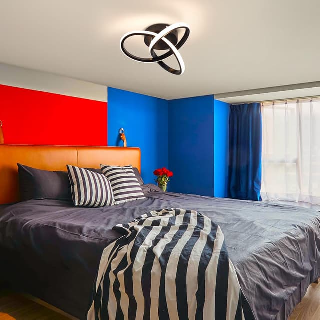 Detalle de EIDISUNY 25cm Black LED Ceiling Light (Curved Flower Design), 26W Warm White, Non-dimmable