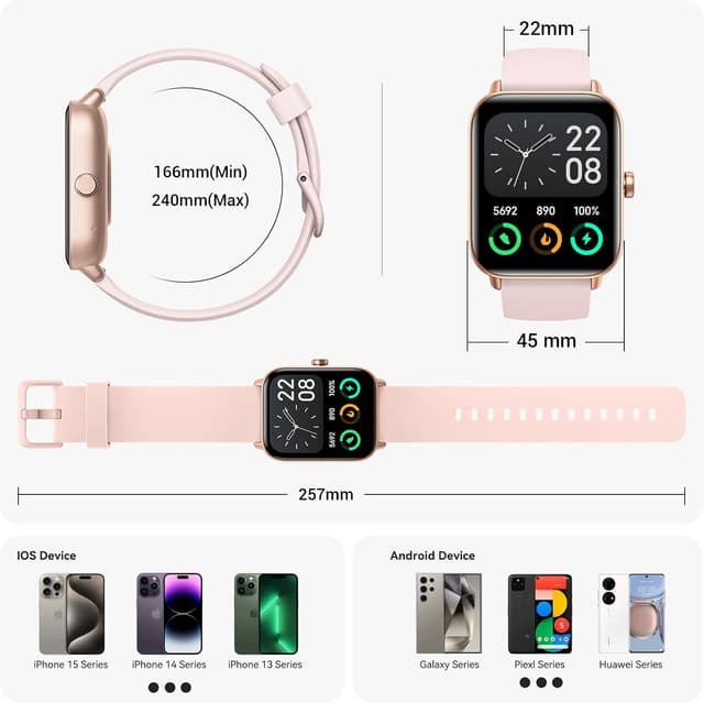 Thumbnail 6 de Smart Watches for Women (1.85" HD Display) Pink Fitness Tracker with Heart Rate, Sleep, SpO2, Call Support