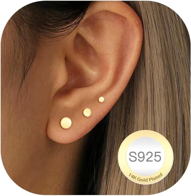 Detalle de Rajputana 3 Paar kleine Ohrstecker aus 925 Sterlingsilber – hypoallergen mit CZ, 3 Größen