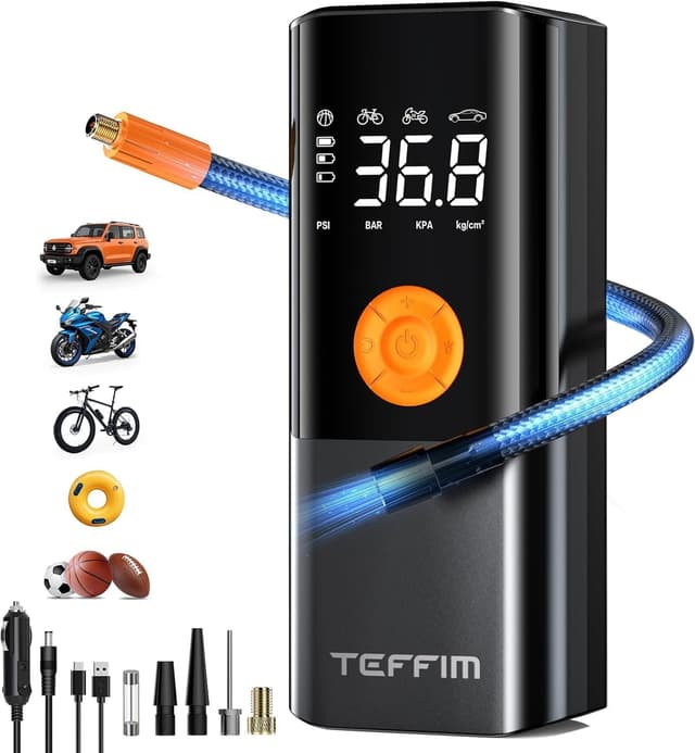 Thumbnail 6 de Teffim Portable Tire Inflator Air Compressor with Pressure Gauge, LED Light, and 5 Modes