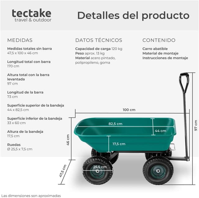 Thumbnail 5 de tectake Carro de Jardin 120 kg