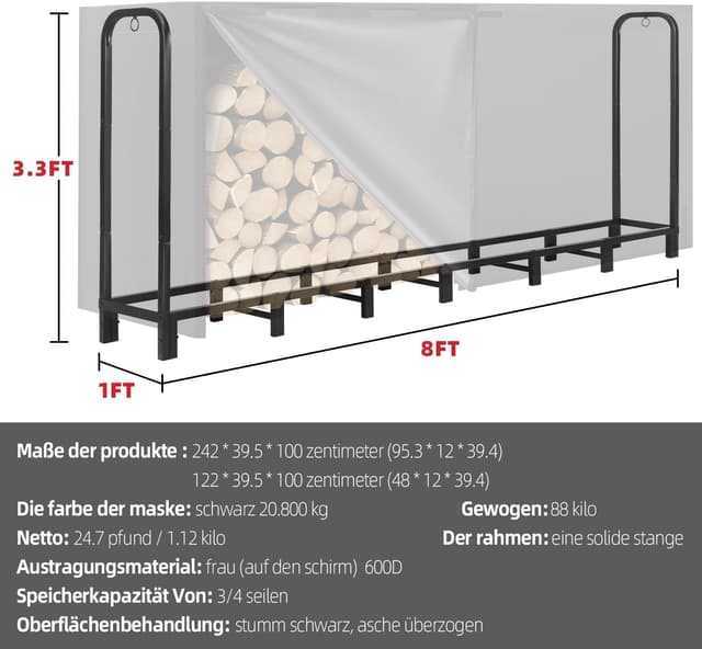 Detalle 2 de Kendane Kaminholzregal 8FT 242x39,5x100 cm