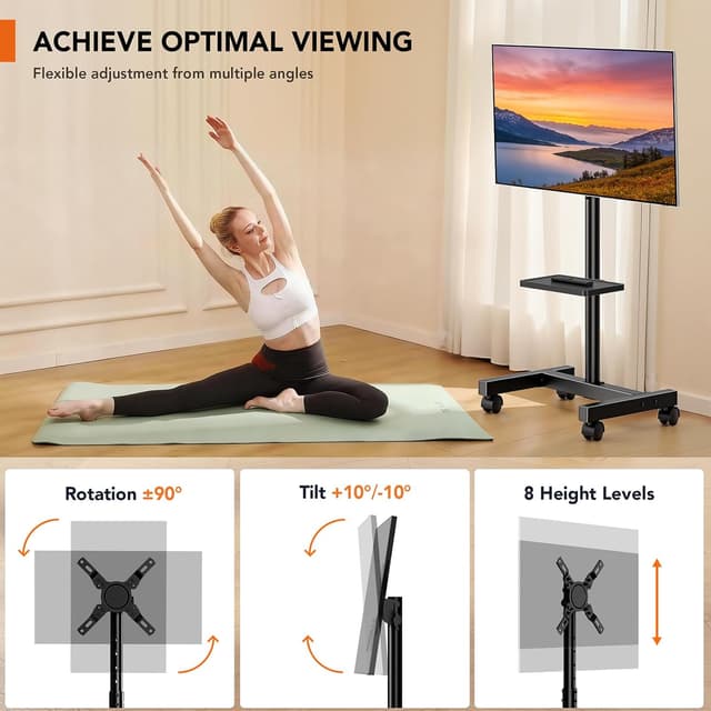 Detalle 2 de Hemudu mobile TV stand on wheels for 13–50 inch TVs (max 20 kg, max VESA 200x200 mm)
