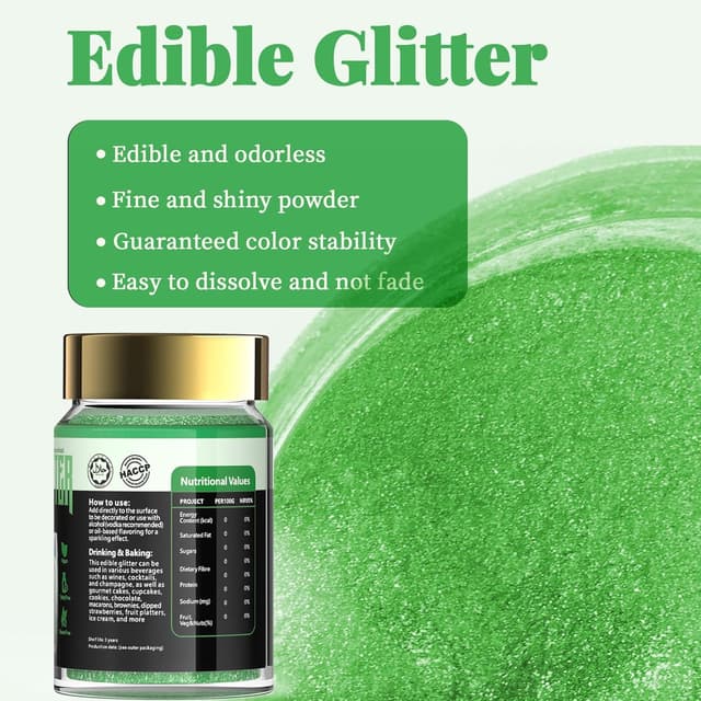 Detalle de ANRZO Paillettes comestibles Premium vert (15 g) pour gâteaux, cupcakes et boissons