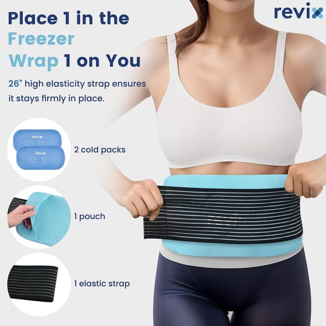 Detalle de REVIX reusable gel ice packs 14" x 7" (2 pack) with strap for back, shoulder, hip & thigh