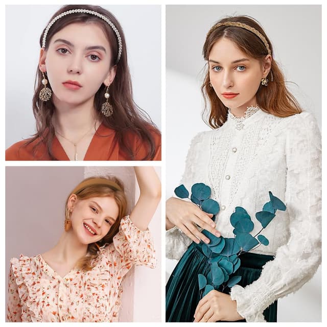 Detalle de LOPHE Damen Stirnbänder (7er-Set) – vintage, gepolstert, geknotet/ Turban-Style für Frauen und Mädchen