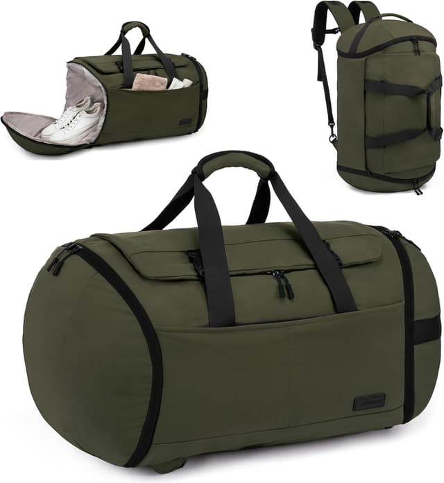 Detalle de LOVEVOOK Reisetasche Sporttasche Rucksack (56L) mit Schuhfach & Nassfach – Dunkelgrün