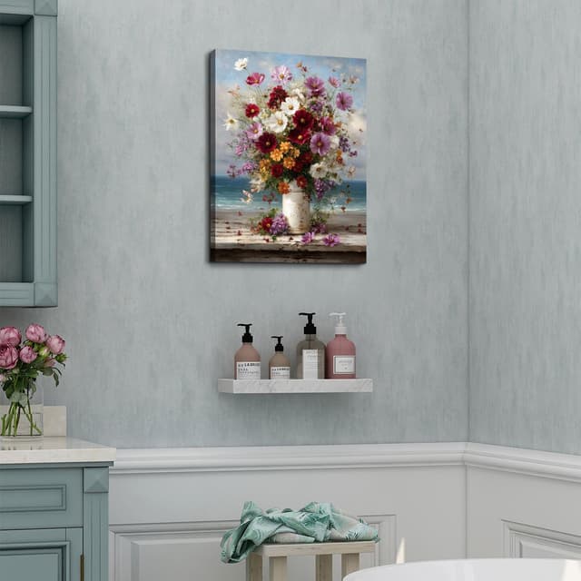 Detalle 1 de Daisy Floral Wall Art Bouquet Seaside Canvas Print (12x16 inch, 1 panel) for bathroom and home decor