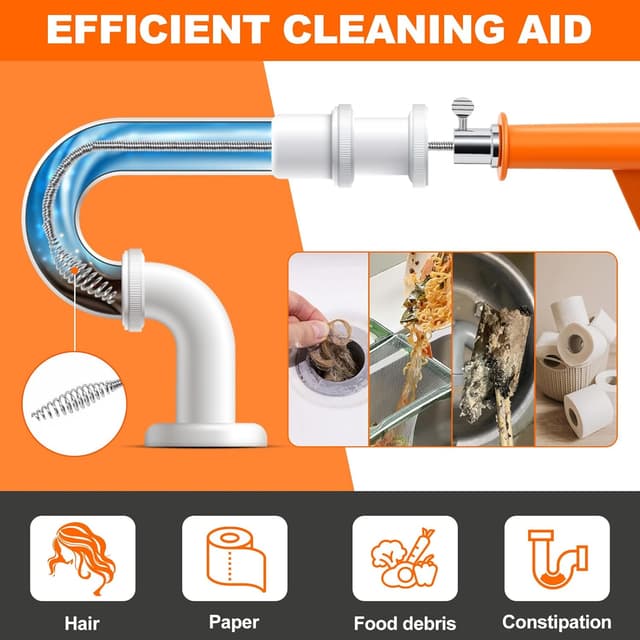 Detalle 2 de Rohrreinigungsspirale 10 m mit Bohraufsatz – Abflussreiniger-Spirale für Waschbecken, Küche & Bad