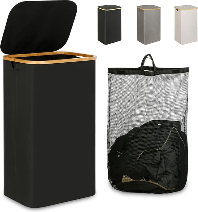 Detalle de iEGrow 110L Laundry Hamper with Lid (Collapsible) in Black