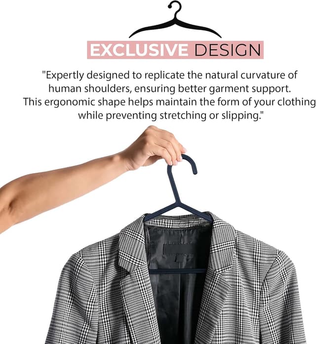 Detalle de Roe Tenpo Coat Hangers 25 Pack (Black) – Non-slip slim plastic adult hangers