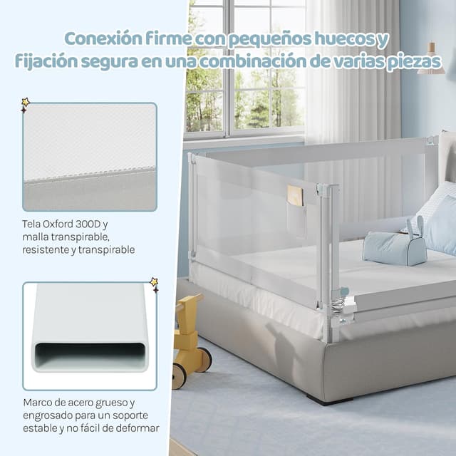 Thumbnail 5 de WOLTU Barandilla de seguridad 200 cm para cama 🛏️