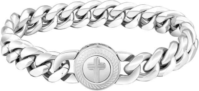 Detalle de KRKC&CO 12 mm Panzerarmband für Herren mit Löwenkopf-/Totenkopf-Verschluss, 18K Gold beschichtet, 19 cm (Cuban Link)