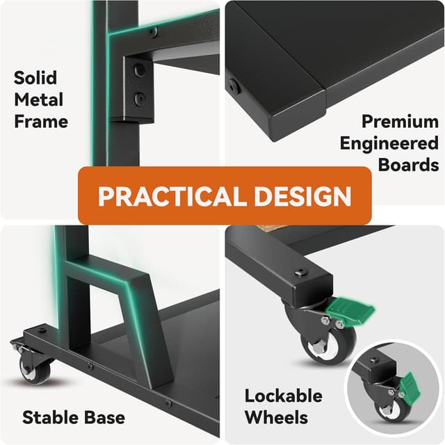 Detalle 2 de Aetubree Rolling TV Stand on Wheels for 32–75 inch TVs (up to 150lbs, VESA up to 600×400)