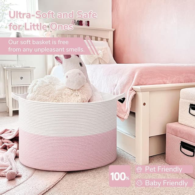 Detalle de TIMEYARD Jumbo Wäschekorb 115 l (rosa) für Kinderzimmer & Spielzeugaufbewahrung