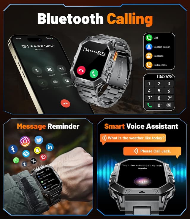 Detalle 2 de FEELNEVER Large Military Smart Watch 1000mAh