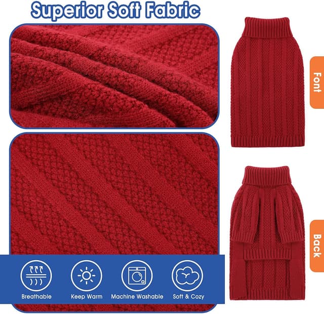 Detalle de Queenmore Hundepullover für kleine Hunde mit Rollkragen-Zopfmuster (Rot, S)