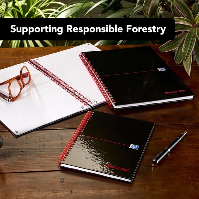 Detalle de Oxford Black n' Red A5 Glossy Hardback Wirebound Notebook (Ruled, 140 pages) with Scribzee