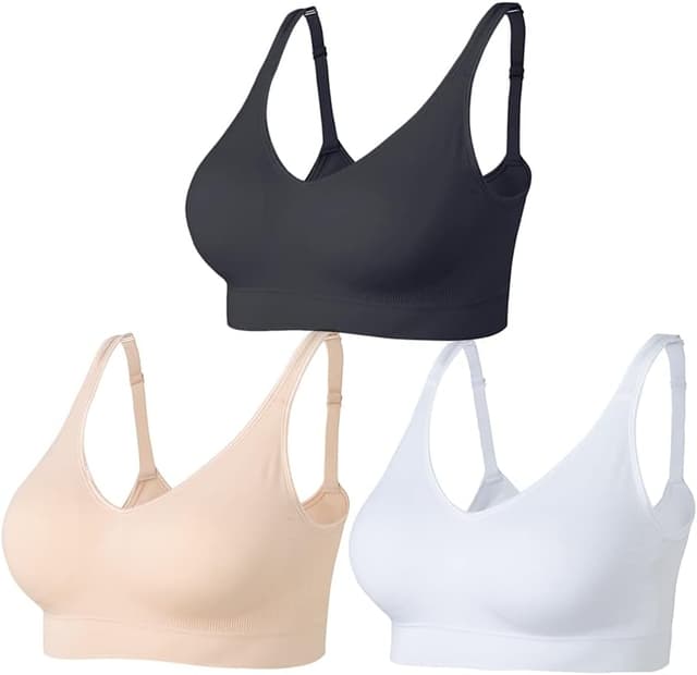 Detalle de Amazingjoys non-wired seamless bras for women with removable pads (3-pack)