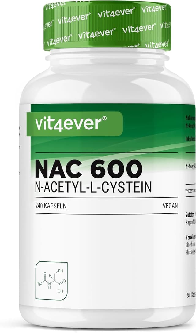 Detalle de Vit4ever Vit4ever NAC (N-acétyl L-cystéine) 240 gélules de 600 mg – Végan, réserve 8 mois